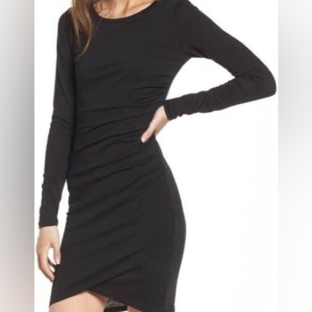 Leith black long sleeve dress with ruching